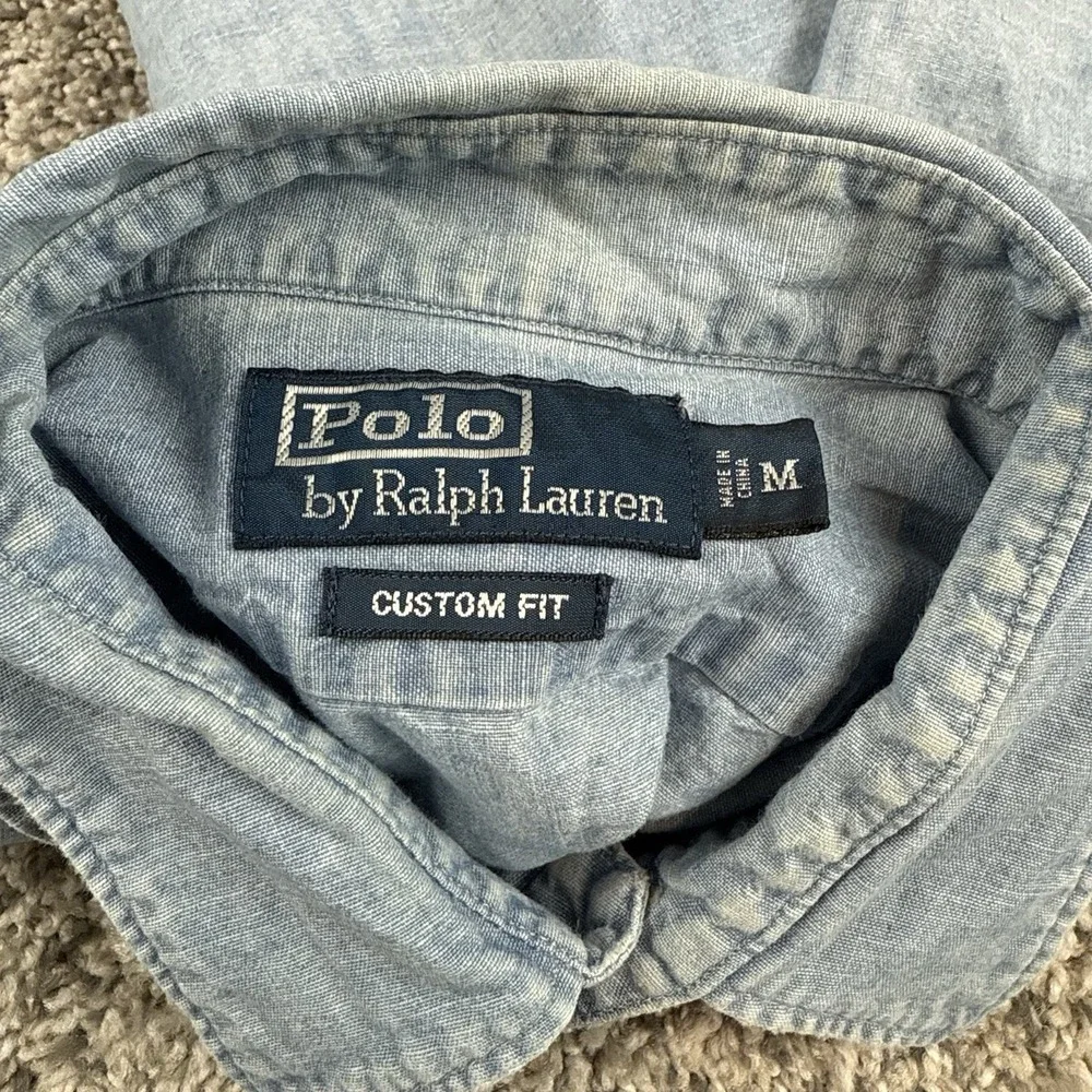 Polo Ralph Lauren Chambray Shirt Mens Medium Blue Epaulets Utility Safari SS